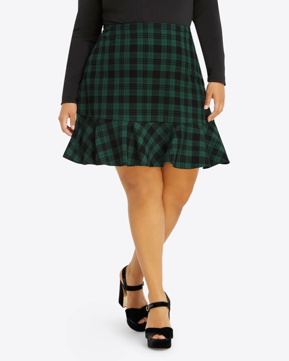 Draper James Green Plaid Ruffle Trim A-Line Mini Skirt Women's 16 Plus